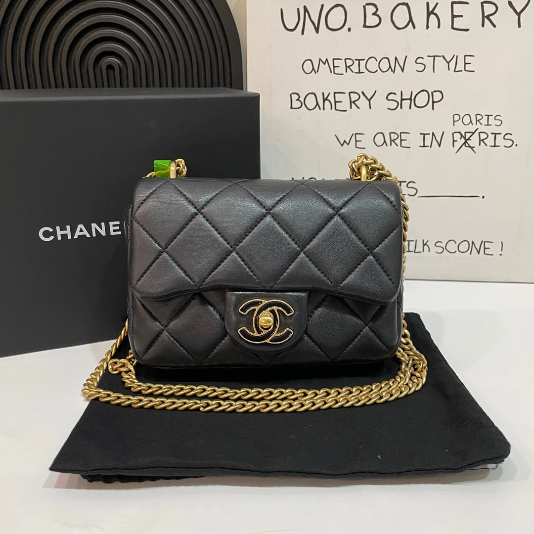 95新 Chanel/香奈儿 【蔡包紫】22p珐琅黑金方胖子