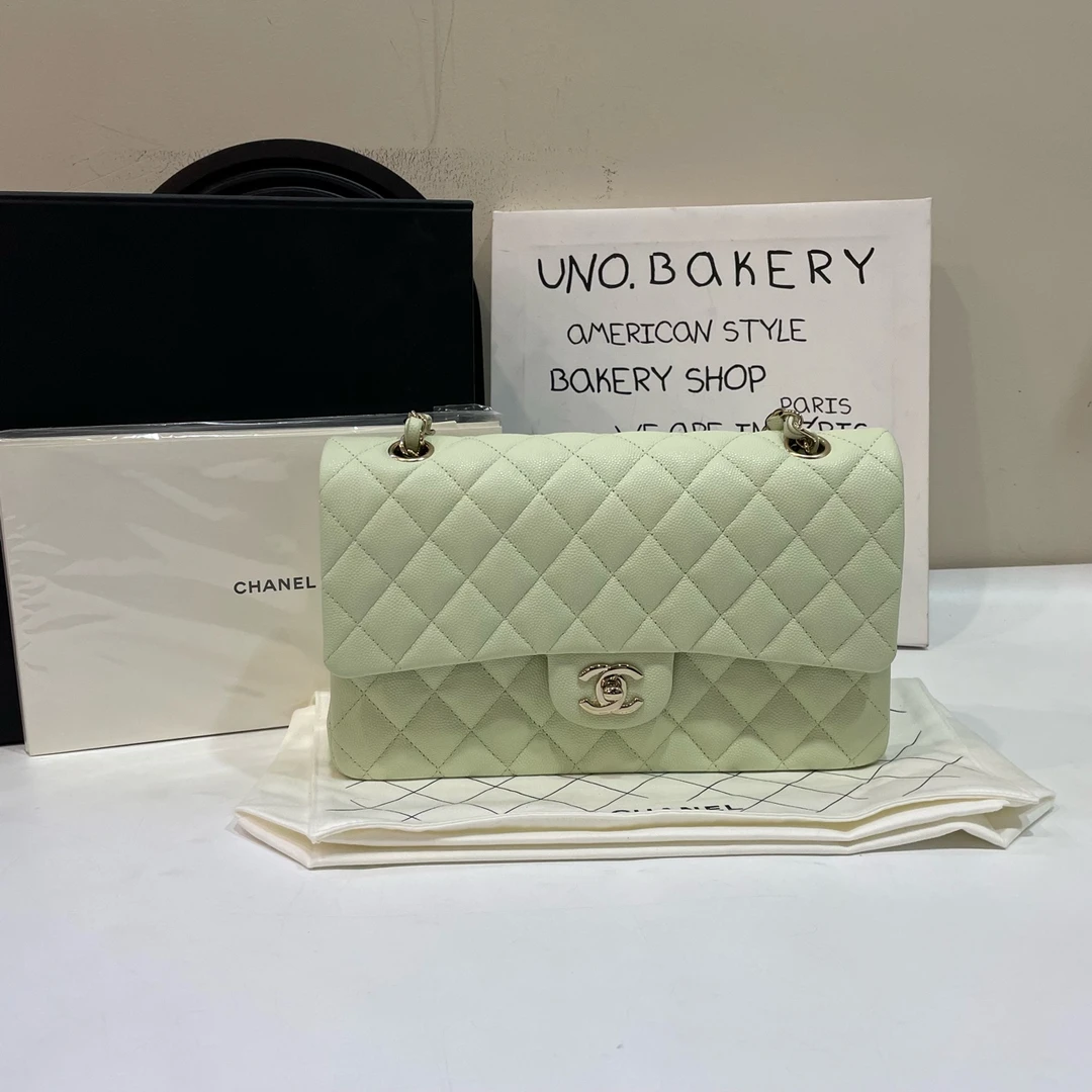 99新 Chanel/香奈儿 【蔡包紫】薄荷绿金扣cf中号