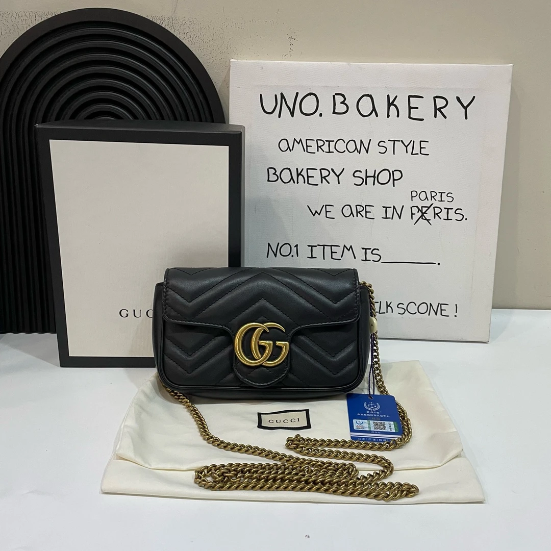 95新 GUCCI/古驰 【蔡包紫】黑金马蒙mini