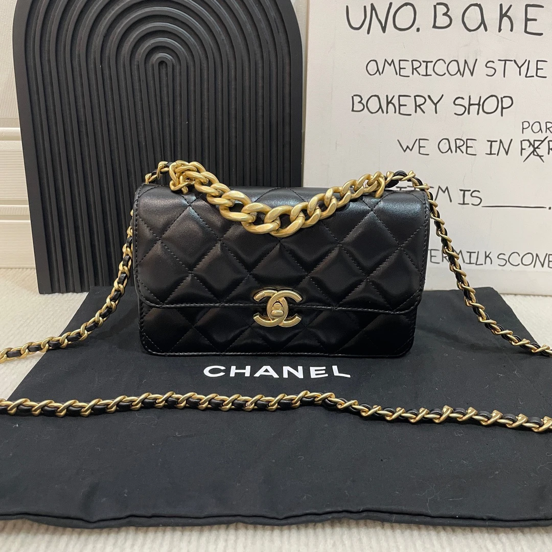 99新 Chanel/香奈儿 【蔡包紫】23b黑色手柄款风琴大mini