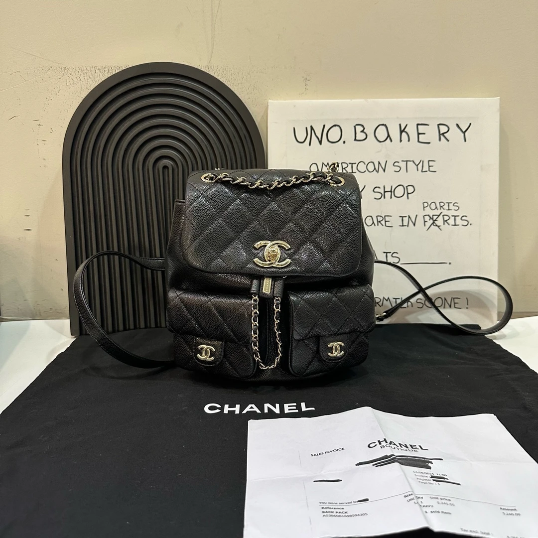 99新 Chanel/香奈儿 【蔡包紫】24a黑金青蛙双肩包 中号