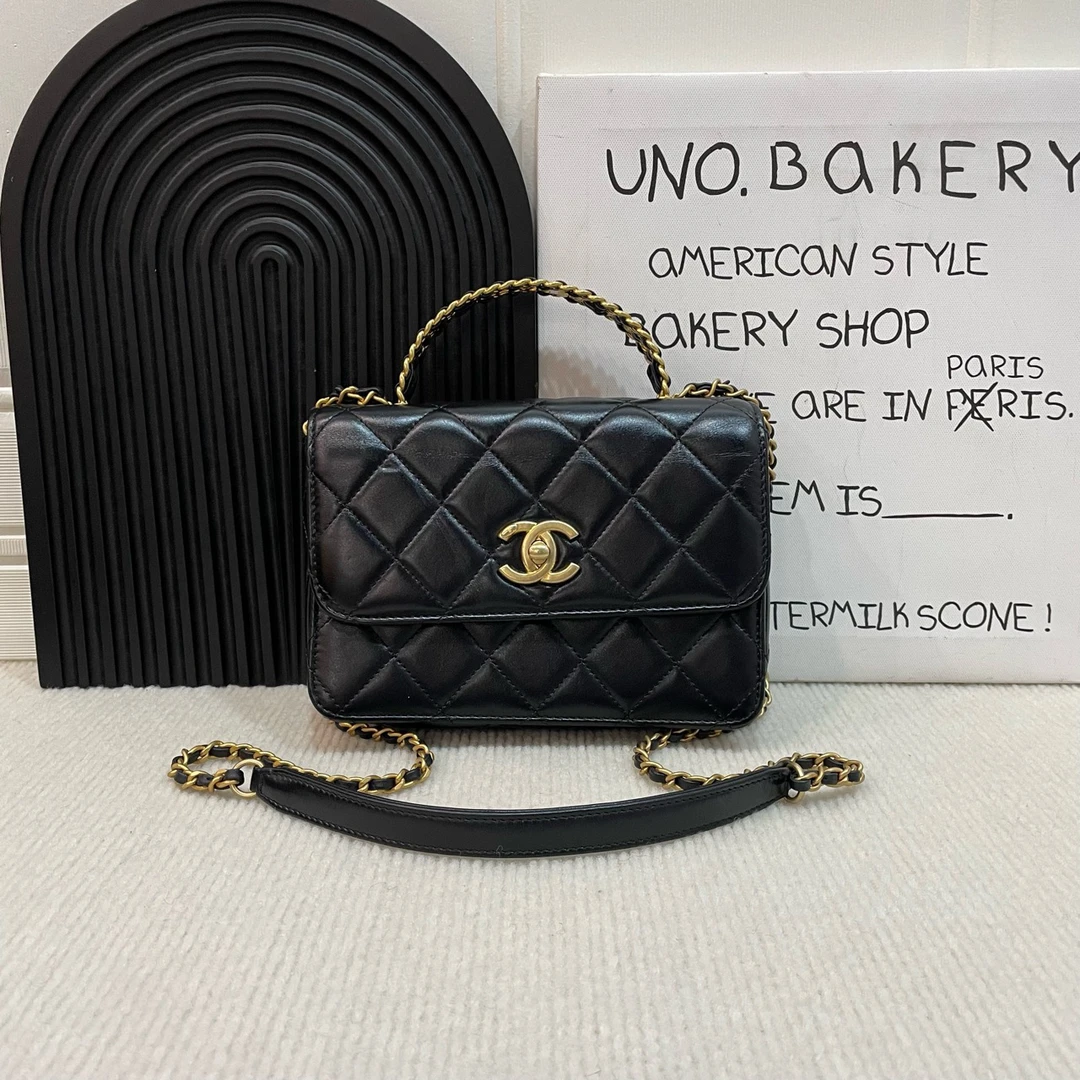 95新 Chanel/香奈儿 【蔡包紫】23p黑色镂空手柄公文包