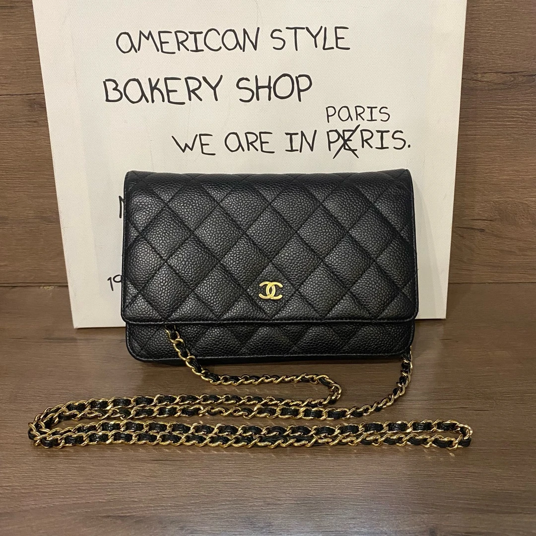 95新 Chanel/香奈儿 【蔡包紫】98新荔枝牛黑金发财woc斜挎包