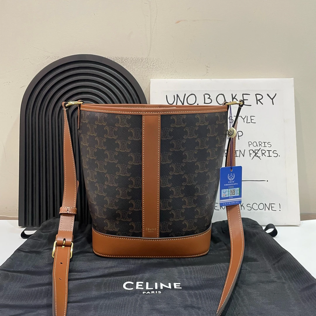 99新 Celine/思琳 【蔡包紫】老花凯旋门水桶小号