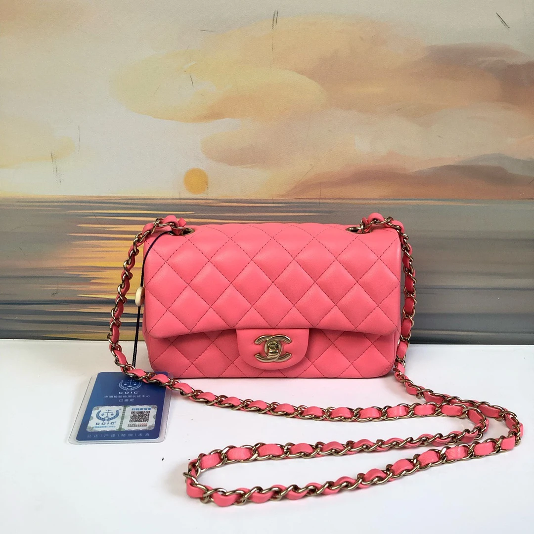99新 Chanel/香奈儿 【蔡包紫】粉色金扣大mini