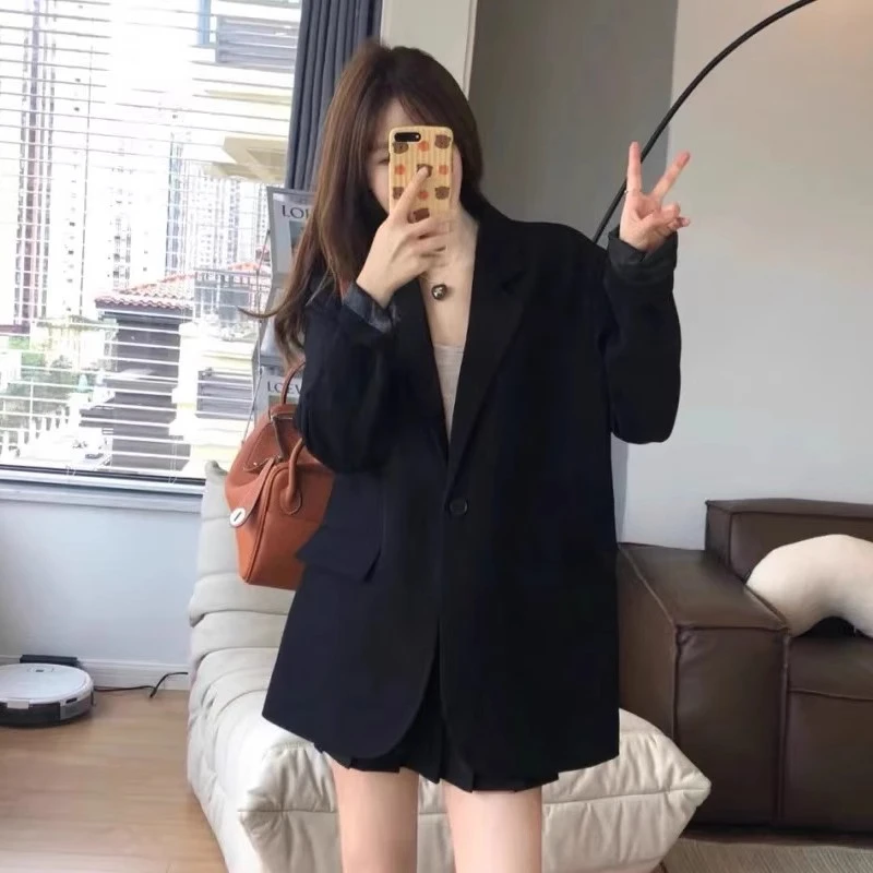 高级感黑色小西装外套女2025春秋装新款oversize宽松休闲显瘦西服