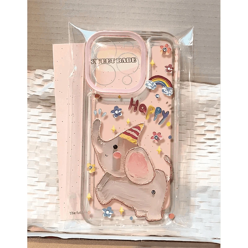 happy可爱小象适用iphone15/13/12苹果14手机壳华为vivo小米oppo