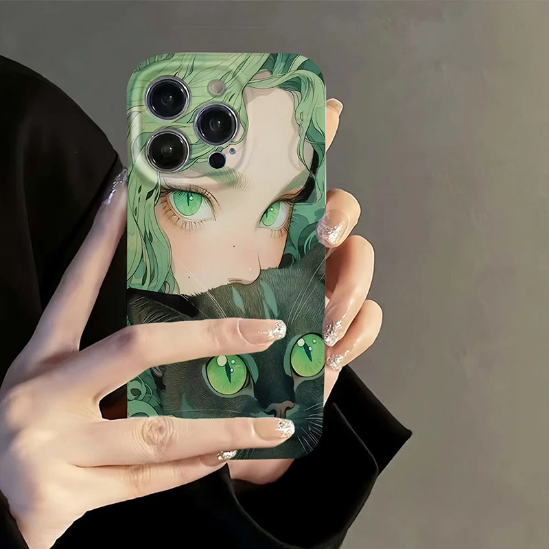 猫咪女孩适用苹果15手机壳13全包华为70vivo小米14oppo防摔菲林壳