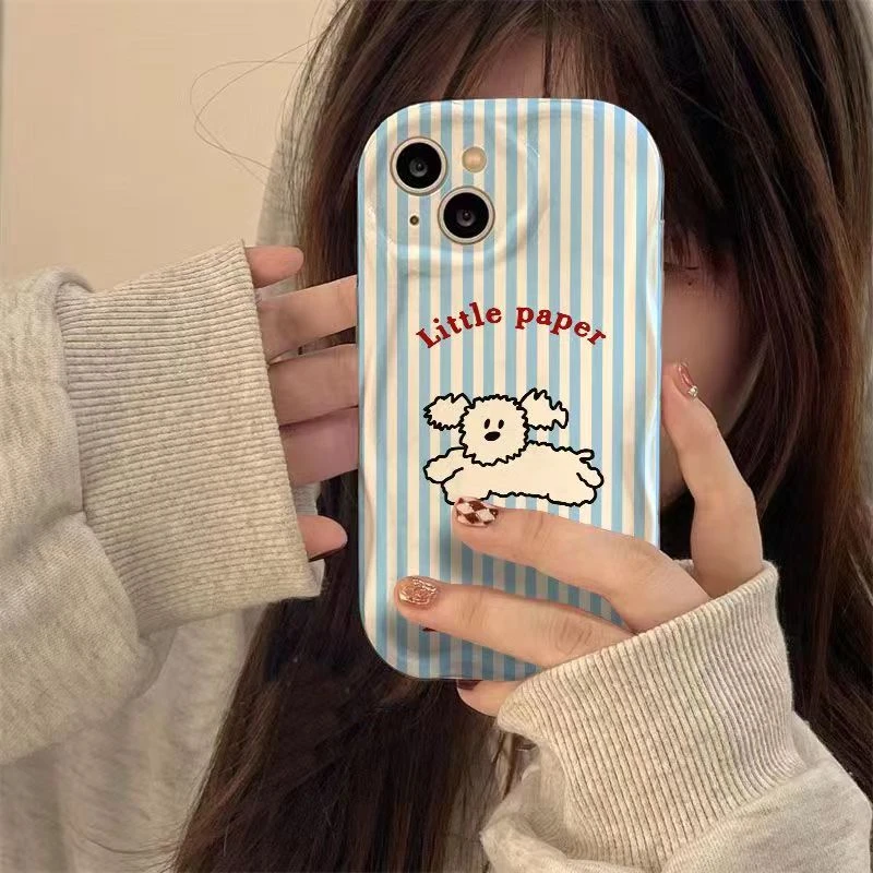 蓝条纹小狗适用苹果15手机壳软壳14promax华为/oppo/小米13/vivo
