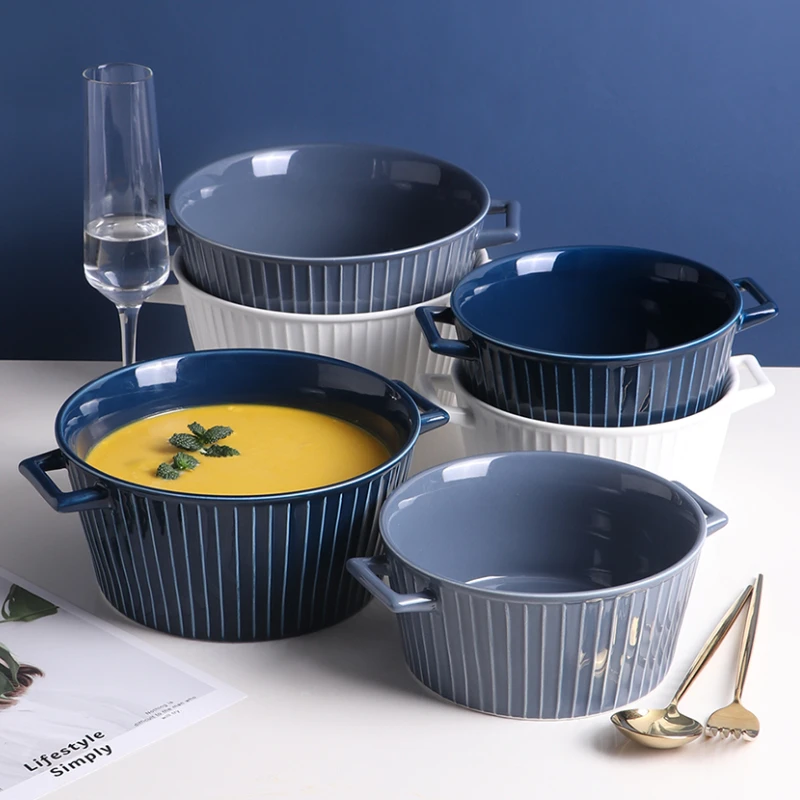 北欧风双耳汤盆带盖新款大号拉面碗陶瓷创意大碗大汤碗家用泡面碗