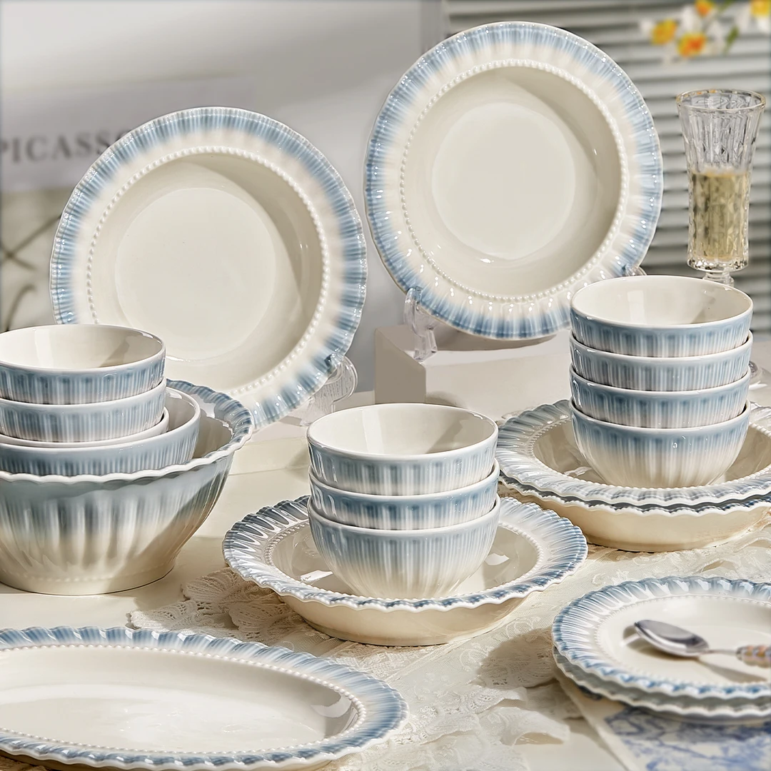 粉墨居舍罗兰78件碗碟套装乔迁之喜餐具新居陶瓷碗盘全套家庭用