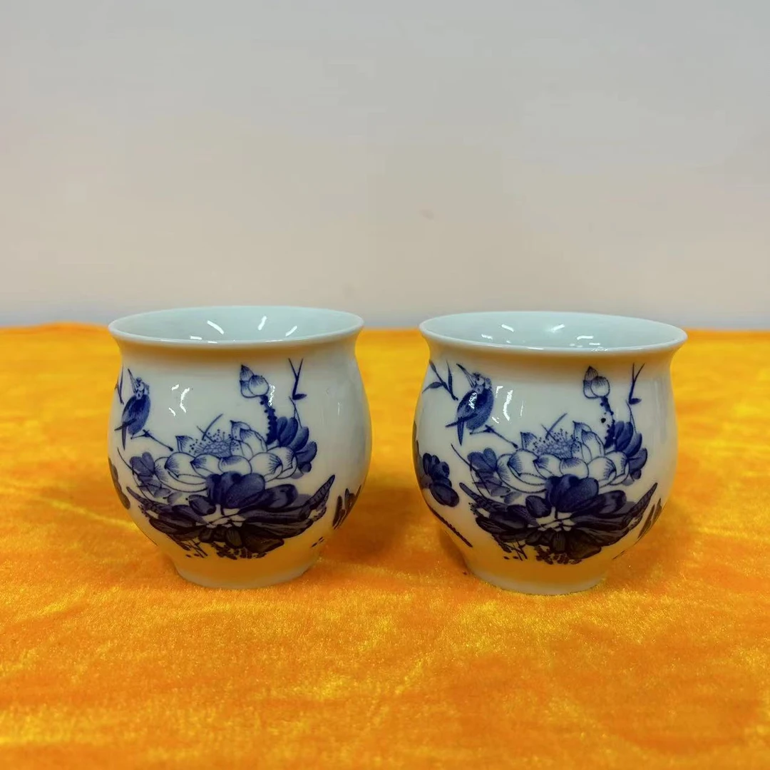 景德镇陶瓷茶杯 青花荷塘清趣主人杯一对