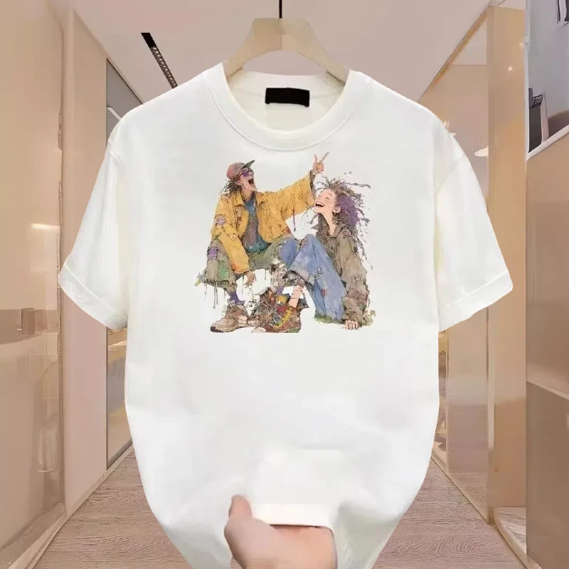 美式复古小丑印花纯棉短袖t恤男士夏季潮牌百搭宽松半袖圆领上衣