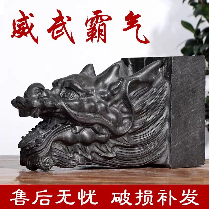 石雕龙头吐水喷水庭院水池鱼池池塘壁挂墙壁天然青石流水造景