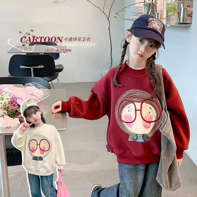 女童秋冬款加绒卫衣2023新款儿童洋气衣服一体绒女孩冬季加厚上衣