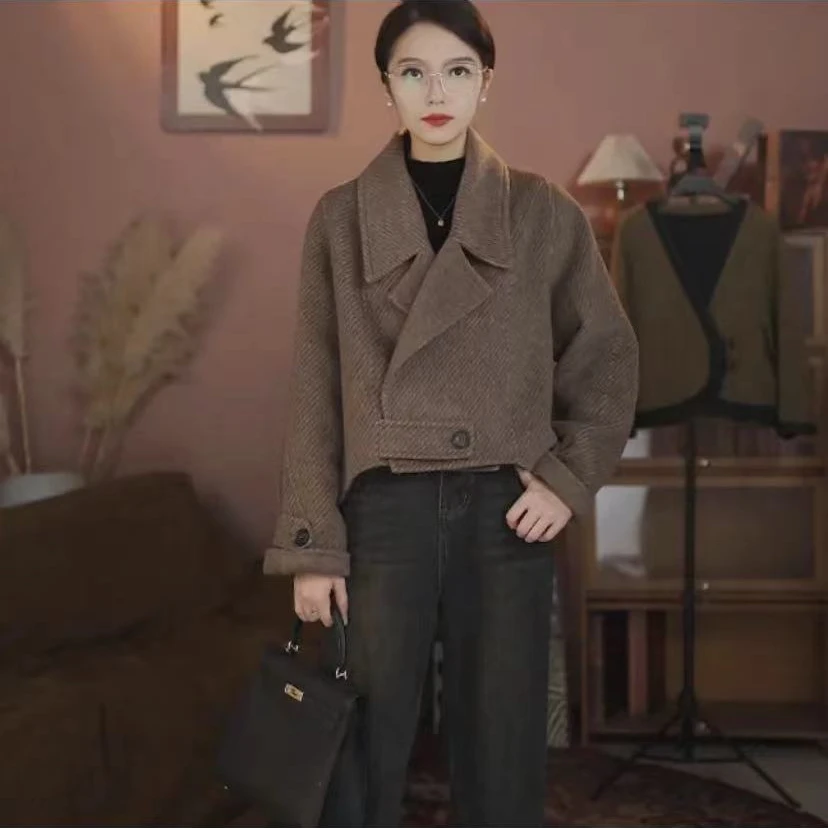 【返潮复古】高端定制小个子短款气质时尚百搭休闲毛呢双面羊毛大衣