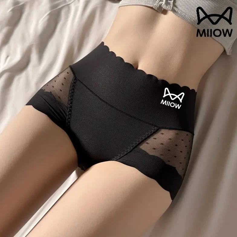 猫人蕾丝内裤女款2024新款舒适无痕高腰收腹提臀纯棉抗菌裆塑身裤