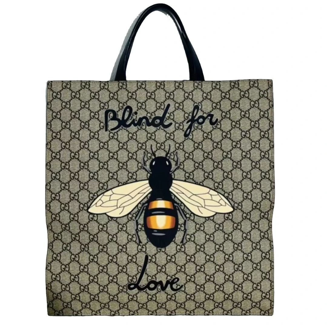 99新 GUCCI/古驰 男包奢侈品 时尚小蜜蜂休闲印花斜挎手提包/0325