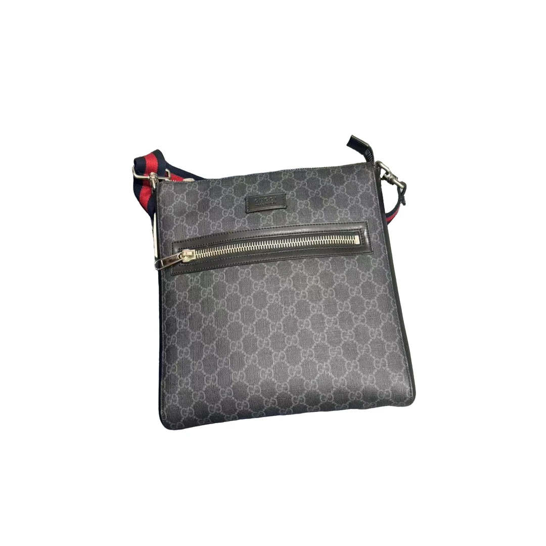 99新 GUCCI/古驰 男包奢侈品 双G印花配红蓝肩带 单肩斜挎包/0235