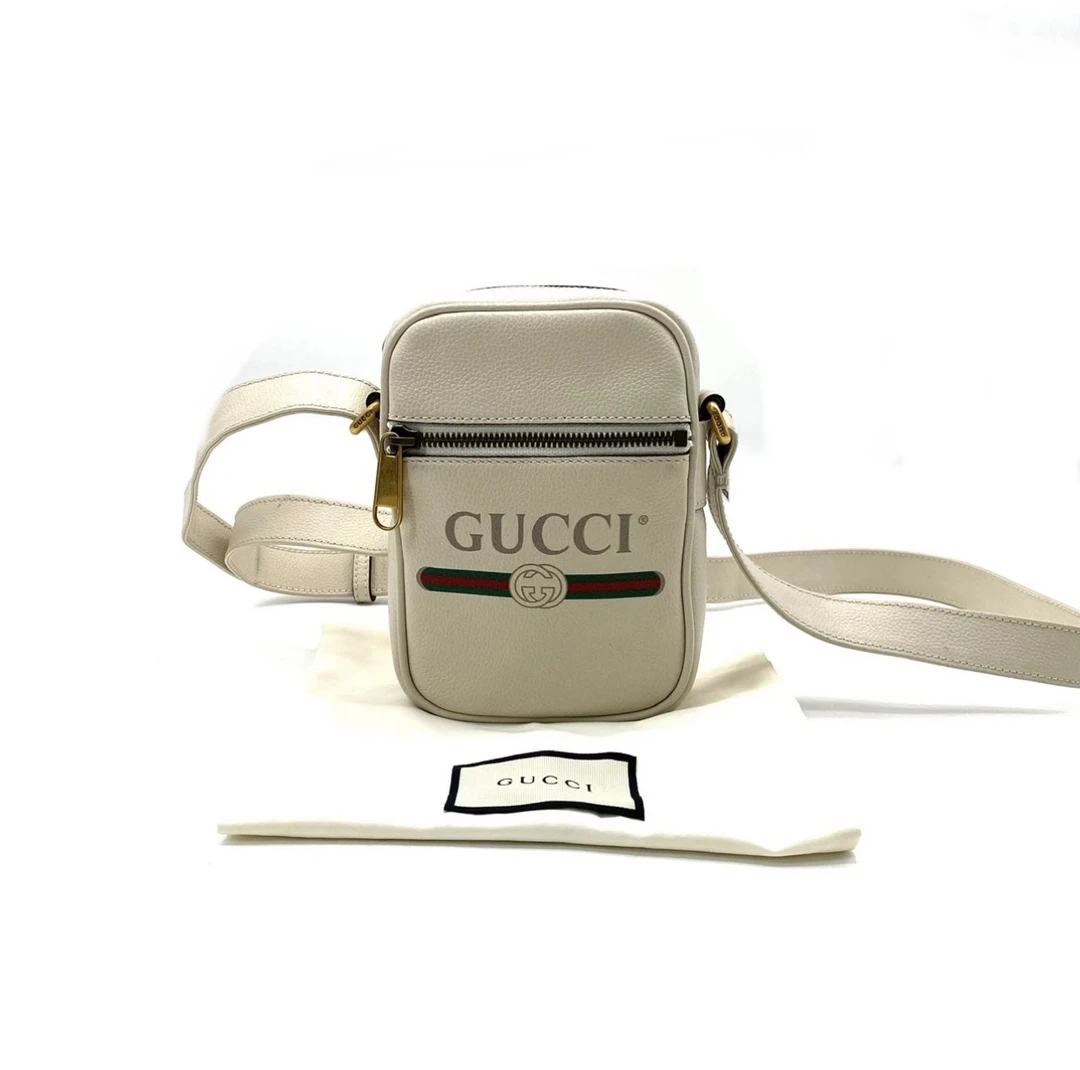 95新 GUCCI/古驰 男奢侈品 97新白色全皮小号单肩斜挎相机包/0050