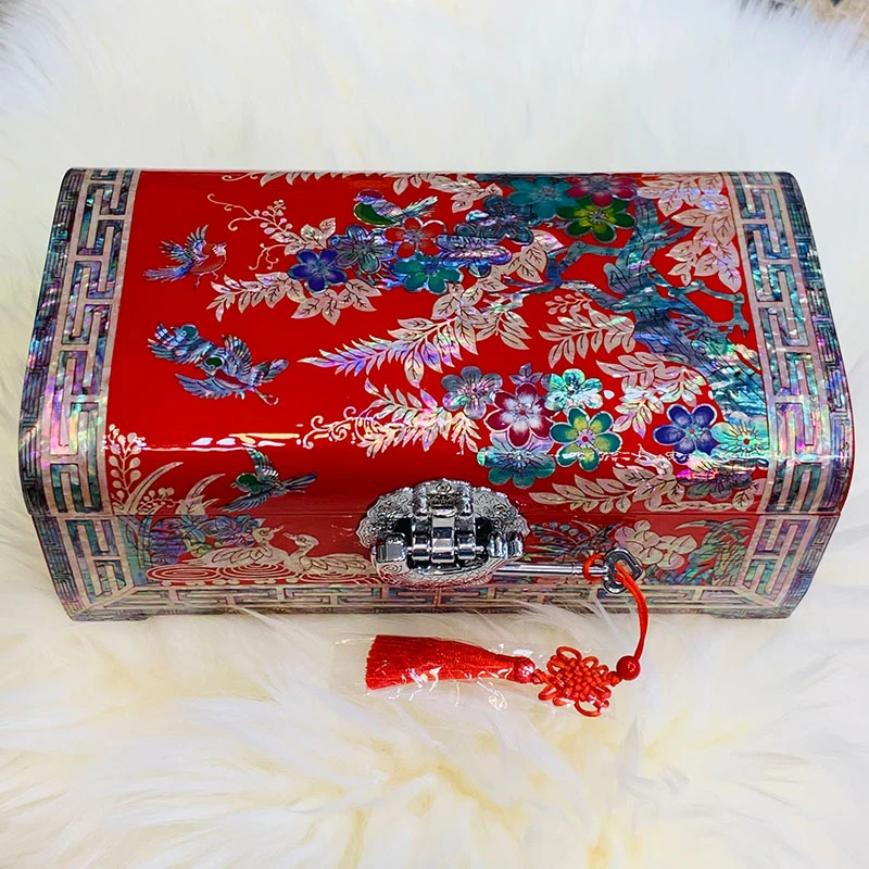 螺钿贝壳首饰盒新中式戒指项链饰品收纳盒长24宽13高10cm