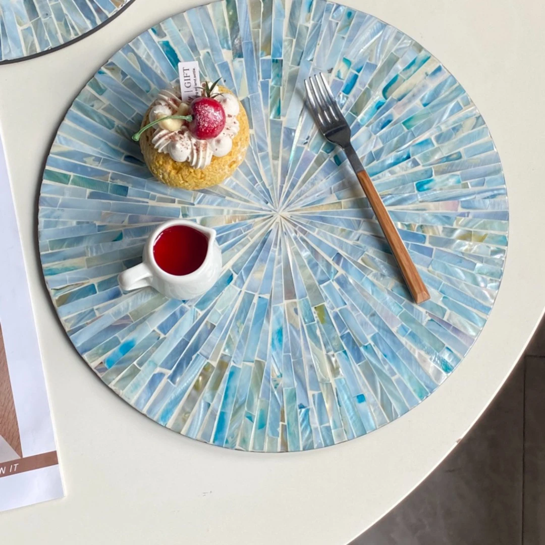 ML-D19超美天蓝餐垫贝壳隔热垫收纳盘茶壶收纳香薰盘直径30cm