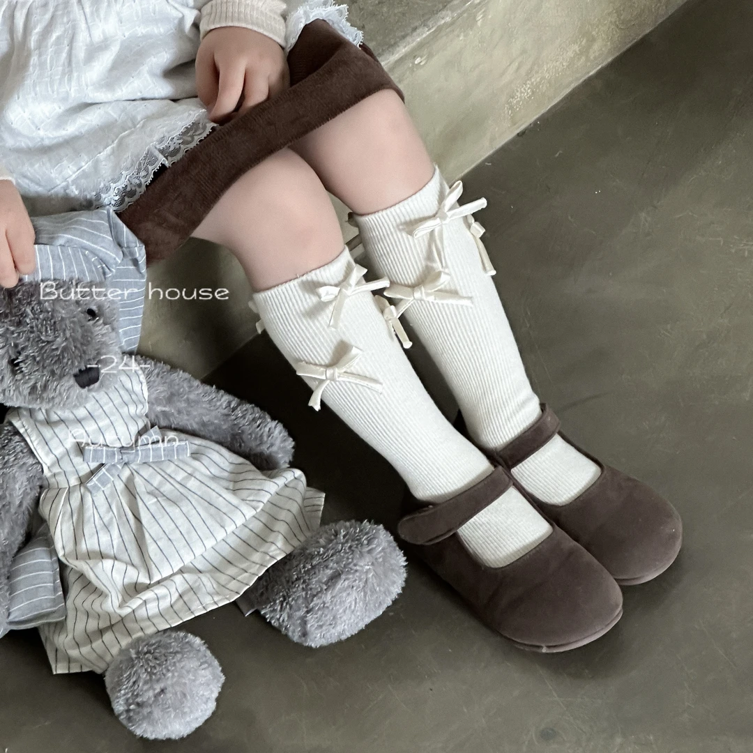 女童袜子秋款精梳棉儿童中筒袜森系洋气女孩宝宝长筒袜蝴蝶结秋季