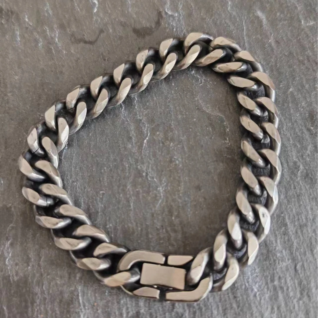 钛钢手链 做旧古巴手链男生个性复古打磨个性重工手链