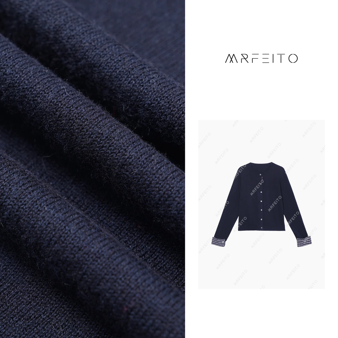 MRFEITO【通勤格调】时尚拼色袖口显瘦翻袖开衫H869KS01Q27611