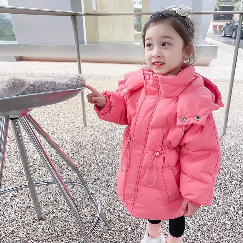 女童连帽棉服冬装2024新款女宝宝洋气加厚中长款棉衣儿童冬季棉袄