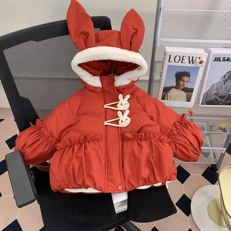 女童棉服外套冬装2024新款洋气宝宝小童加绒羽绒棉衣冬季儿童棉袄