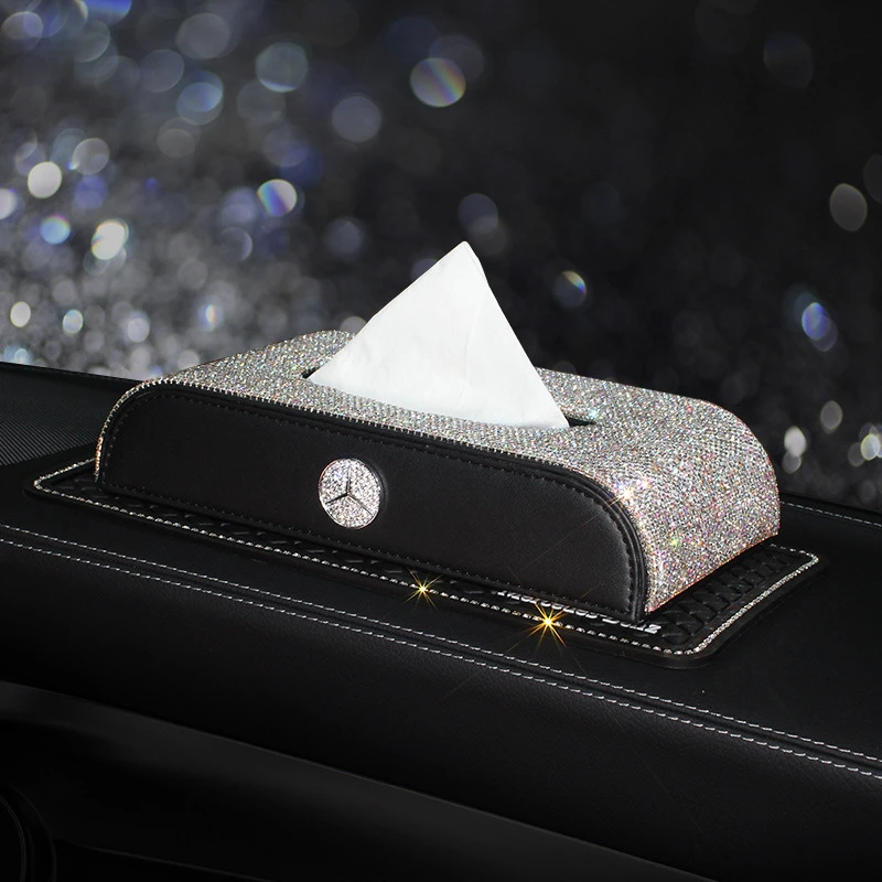 奔驰车载纸巾盒镶钻车内装饰创意扶手箱车用抽纸盒汽车用品时尚