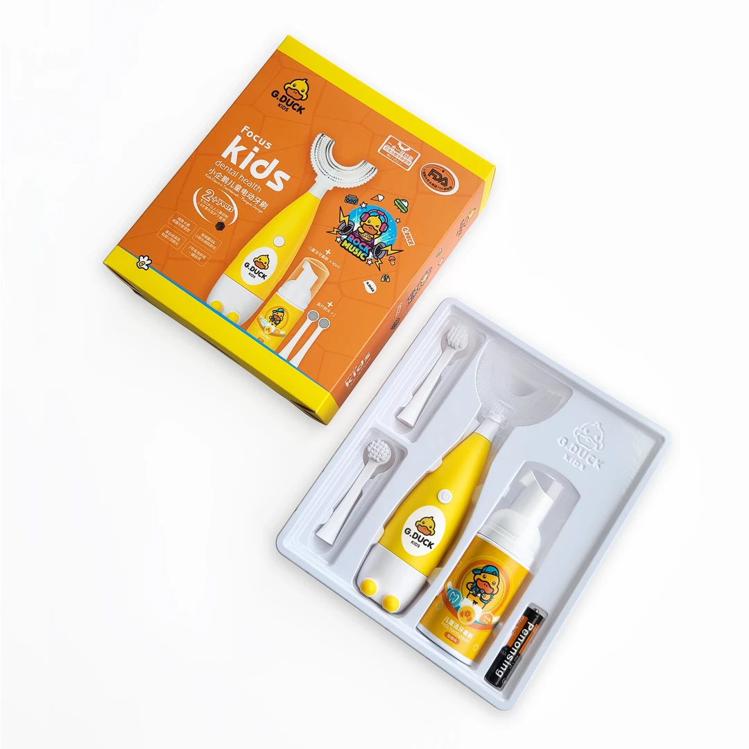 【工厂直销】超声波便携卡通乳防水洁牙电动儿童专用软毛U型牙刷