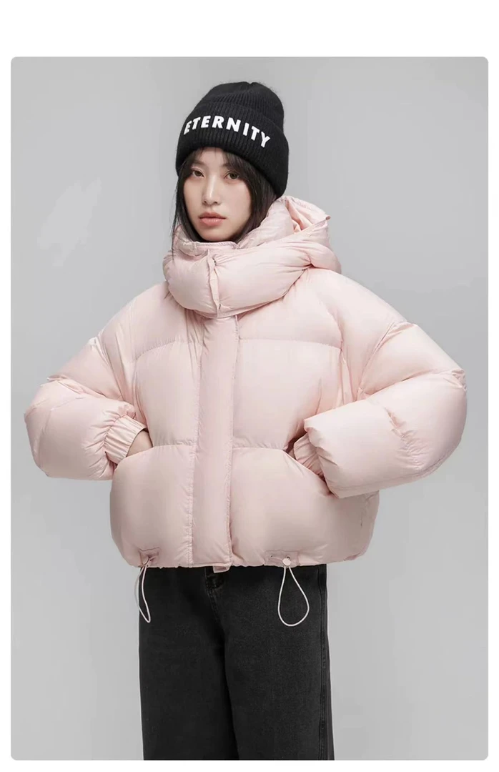 2023年羽绒服女短款冬季时尚宽松百搭连帽保暖加厚休闲面包服外套