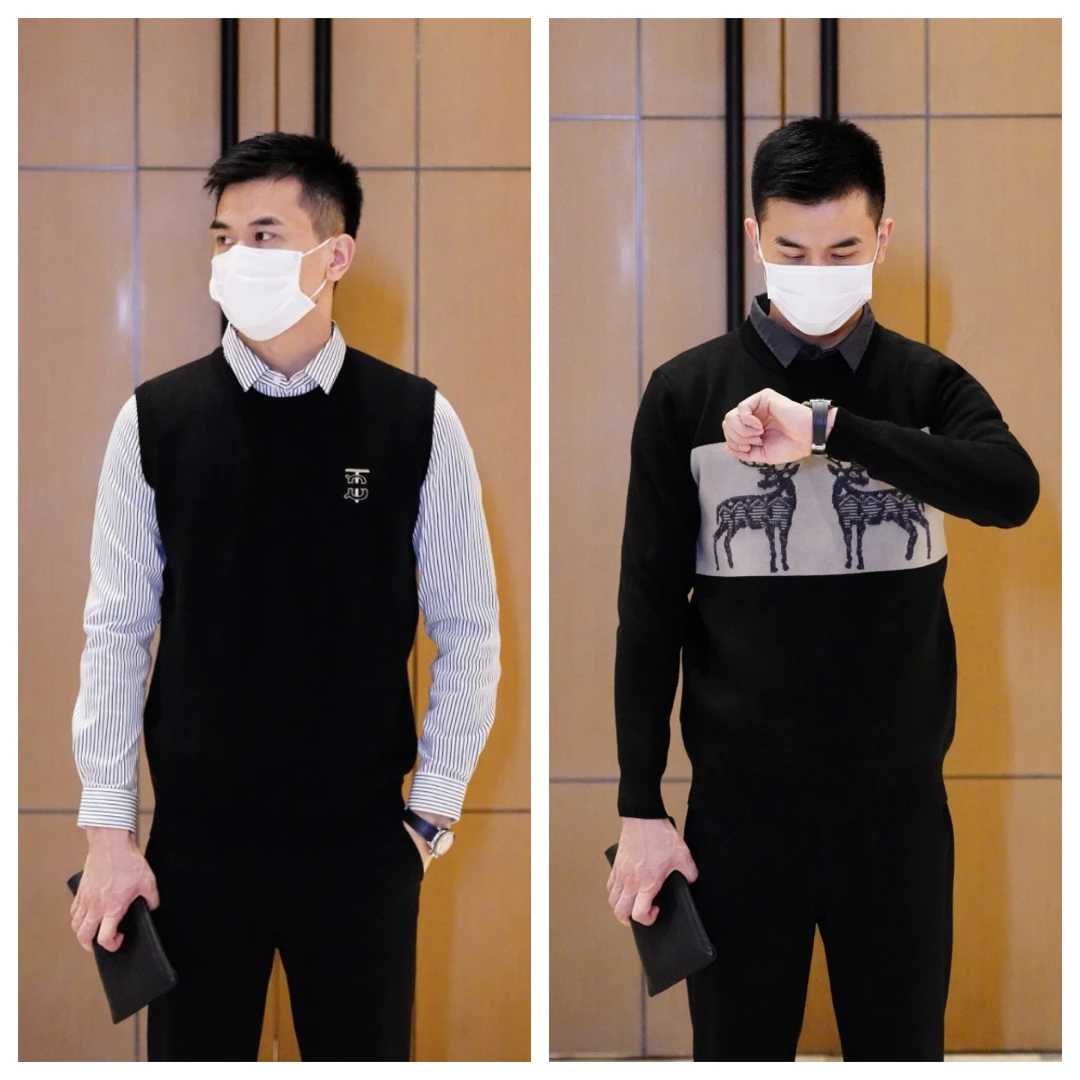 【恒贝】秋冬男士针织假两件毛衣清仓