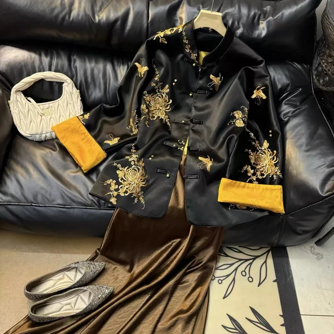 2024秋冬新中式国风夹棉宽松休闲显瘦洋气保暖刺绣棉服外套