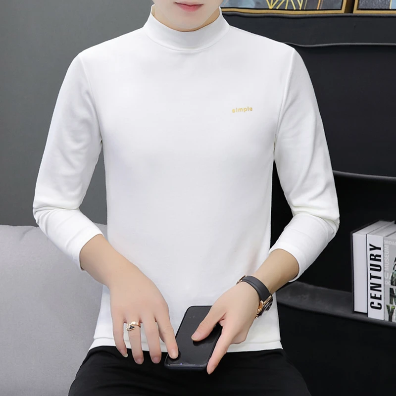 秋季长袖t恤男士潮牌宽松半高领休闲打底衫2024春秋体恤男夏季