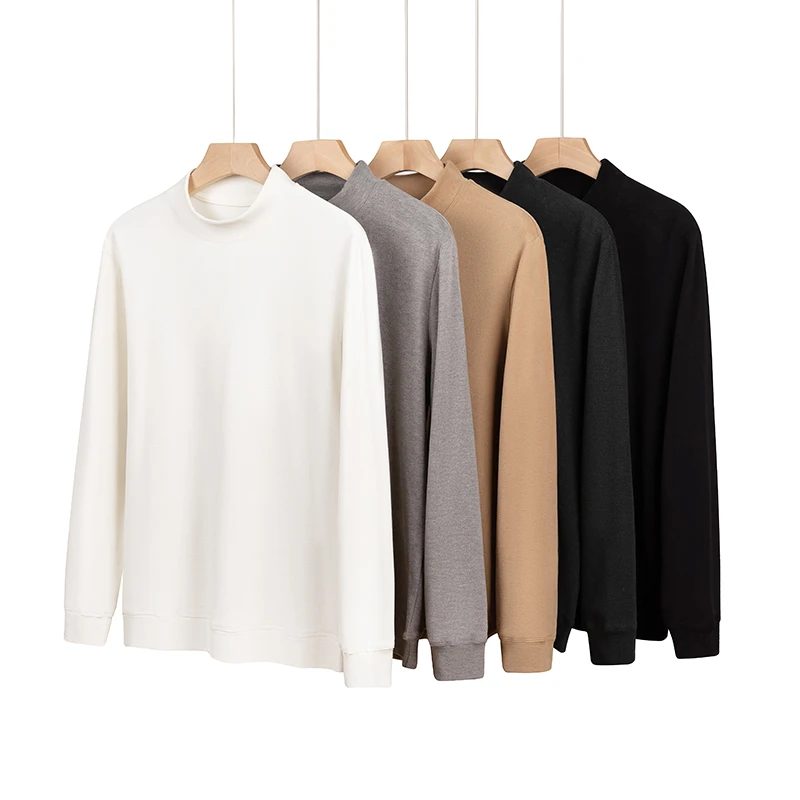 德绒打底衫男T恤长袖保暖加厚白色内搭秋冬男士双面绒卫衣