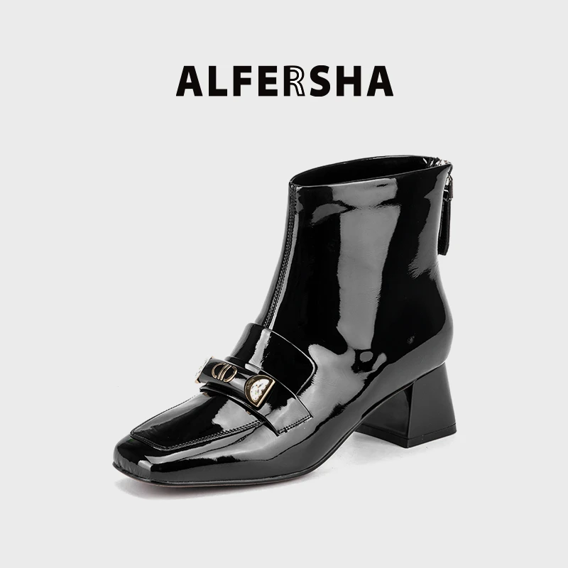 阿芙莎广系联名款3320615新款百搭气质时尚秋冬舒适粗跟方头短靴