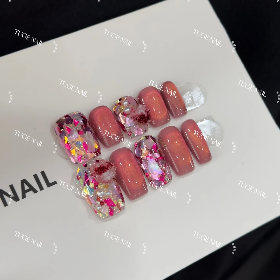 TugeNail “漫山遍野” 秋冬渐变猫眼美甲气质简约穿戴甲TG-77