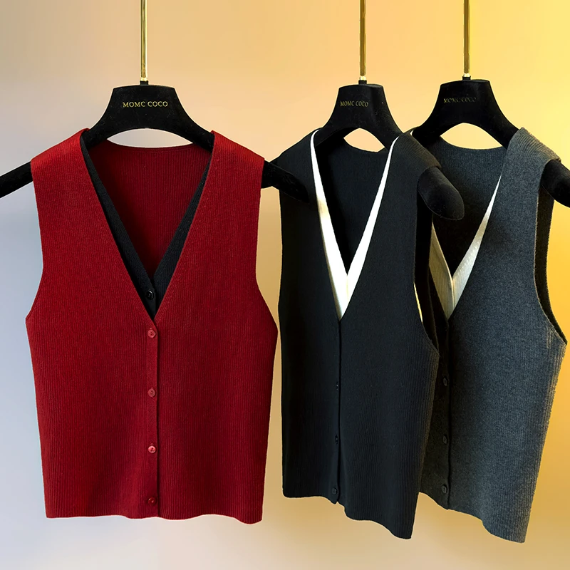 简而不凡~绵羊毛针织吊带小香风背心女秋冬修身外穿打底上衣92812