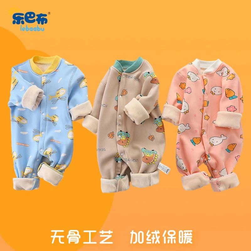 婴儿连体衣爬服秋冬新款外穿洋气宝宝衣服加绒新生儿0-3岁哈衣
