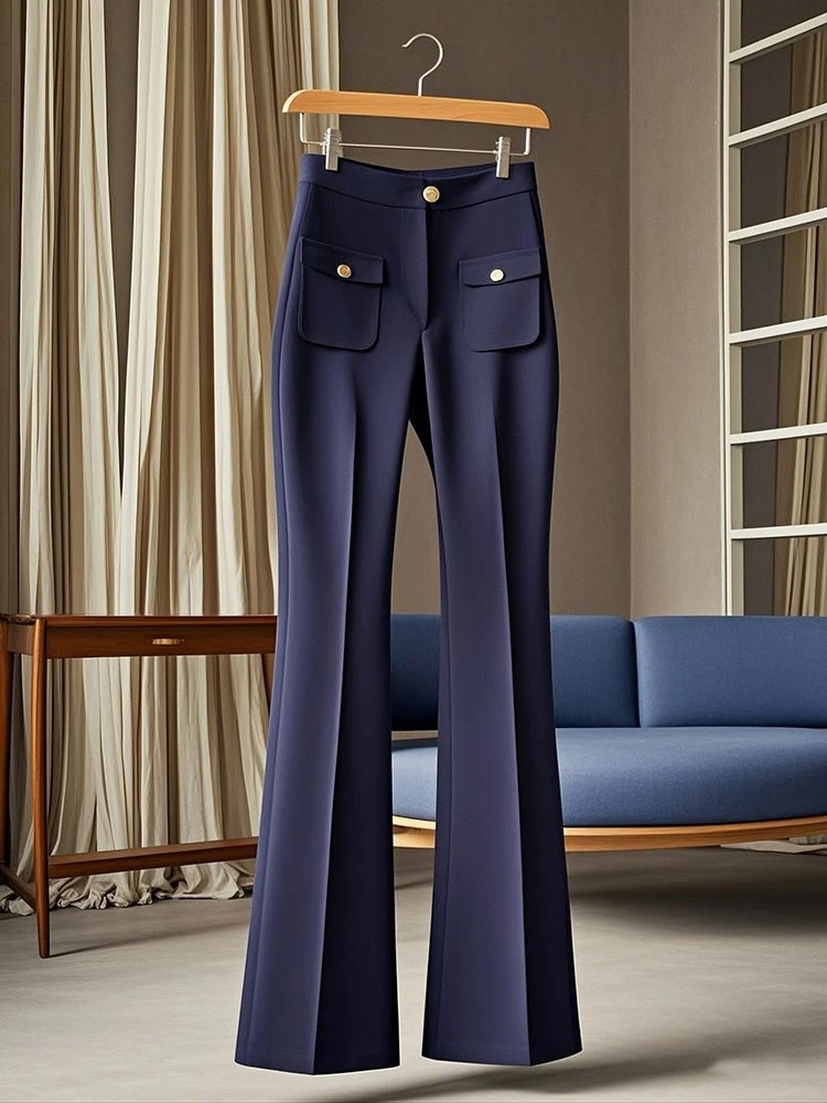 韩系通勤高腰阔腿裤长裤女秋季2025新款感气质微喇西装休闲裤子