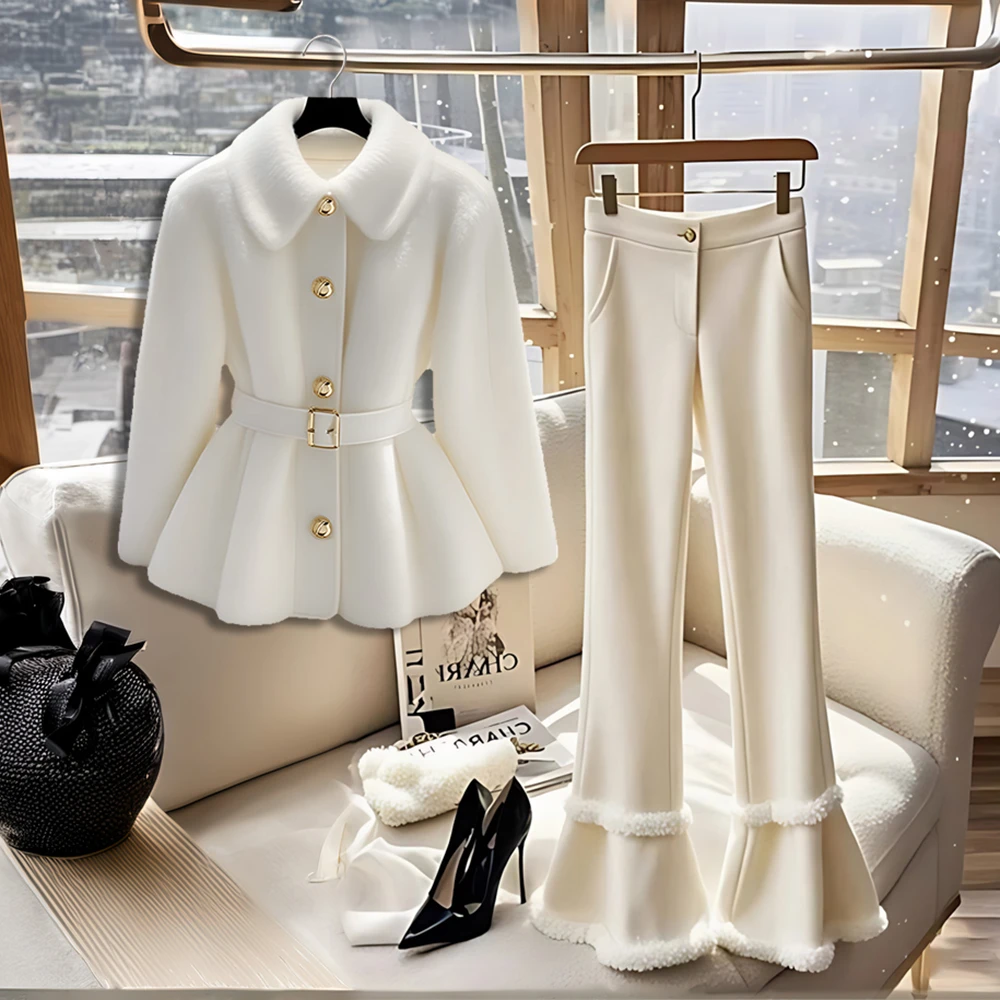 网红高端欧货轻熟时尚独特别致上衣外套女气质轻奢微喇裤秋季套装