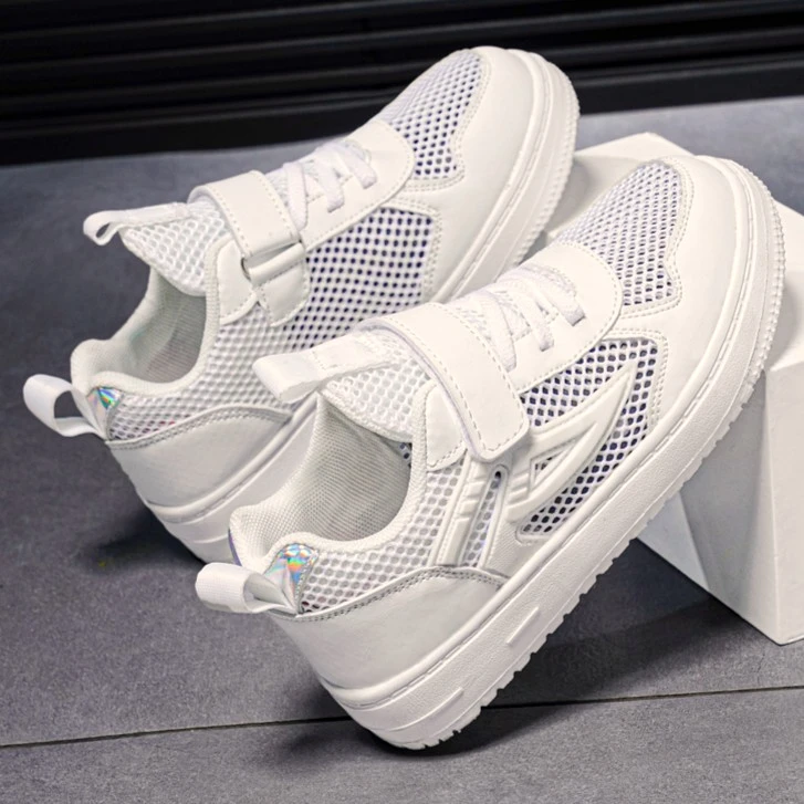 新款女童小白鞋夏季单网透气防臭学生儿童板鞋女孩子白色运动鞋