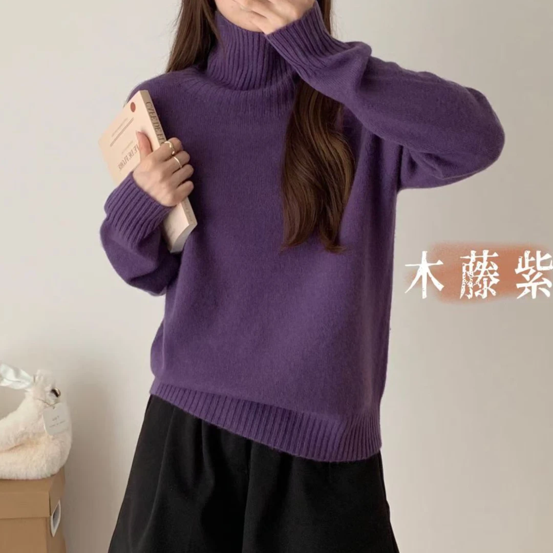 纯色一线成衣秋冬平针打底外穿针织高领套头260克左右少女百搭