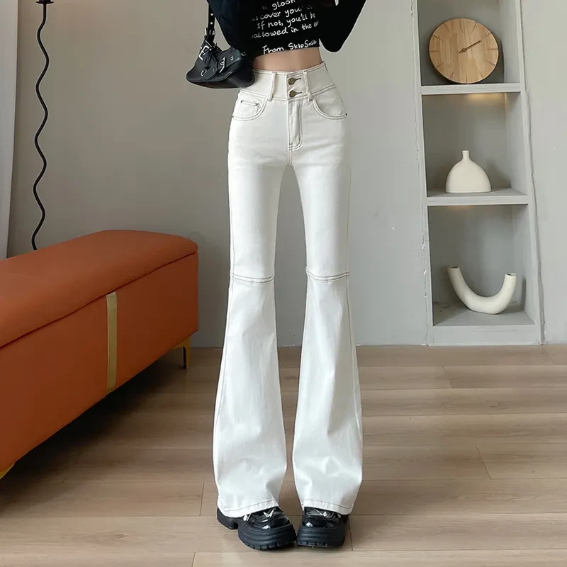 2333高腰弹力微喇拖地牛仔裤浅色修身显瘦