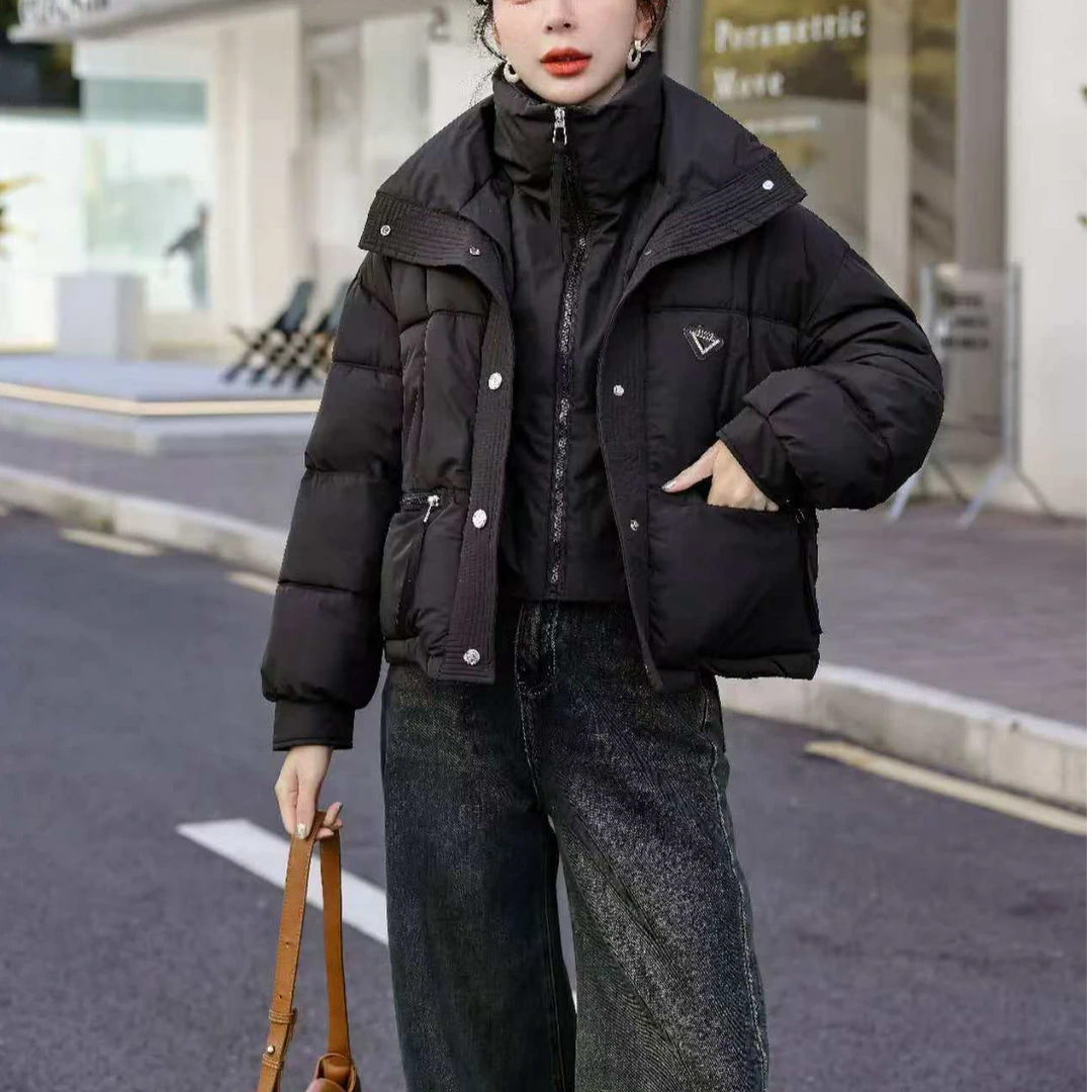 8801#假两件加厚棉服女短款2024冬季新款面包服宽松减龄棉衣女外