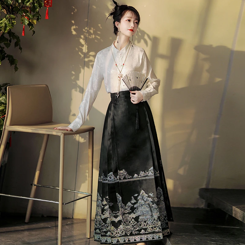 凝紫萱（玉琼楼）明制汉服女2024新款日常新中式仿螺钿马面裙套装