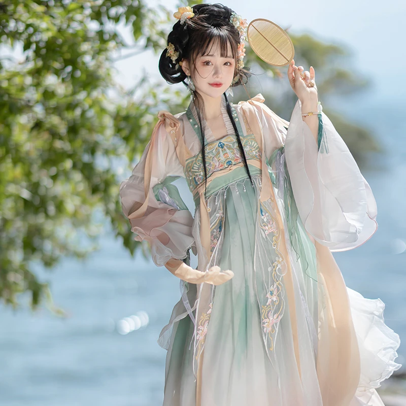 汉唐华韵原创汉服大袖女【春晚嫣雨】齐胸汉元素重工刺绣唐制日常款